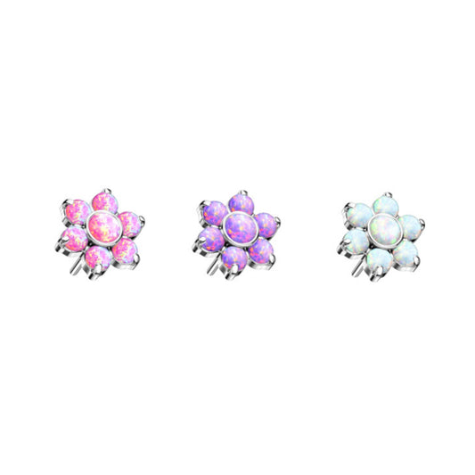 Titanium Threadless Opal Flower Top