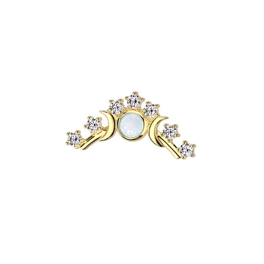 PREORDER 14K Gold Threadless Push In Prong Set CZ Fan With Opal Center Top