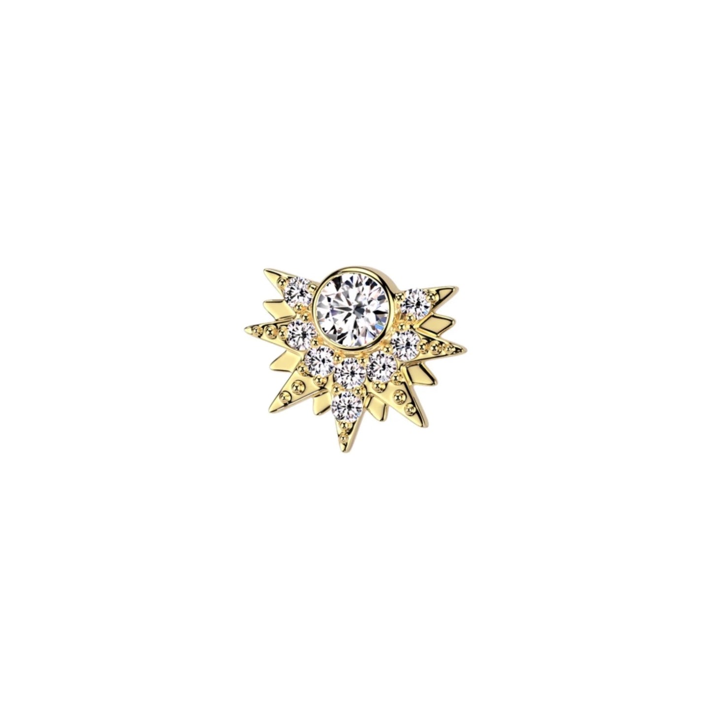 PREORDER 14K Gold Threadless Push In Sunburst With Round CZ Center and CZ Pave Top