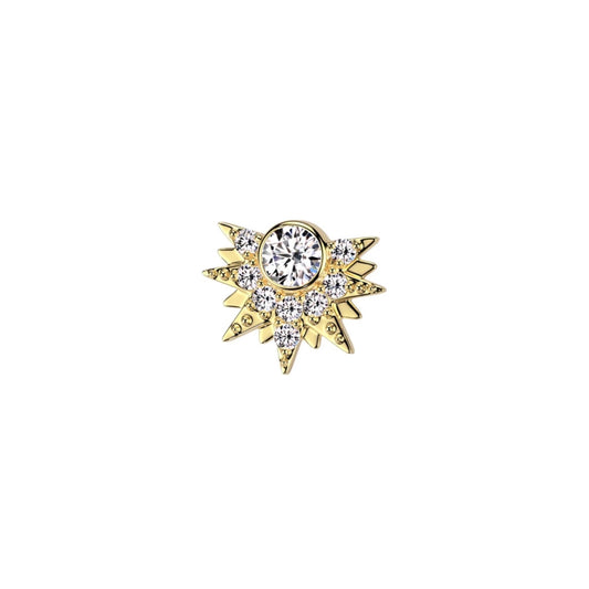 PREORDER 14K Gold Threadless Push In Sunburst With Round CZ Center and CZ Pave Top
