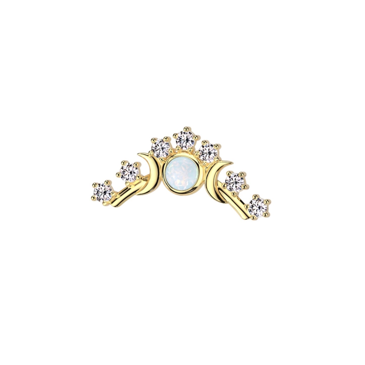 PREORDER 14K Gold Threadless Push In Prong Set CZ Fan With Opal Center Top