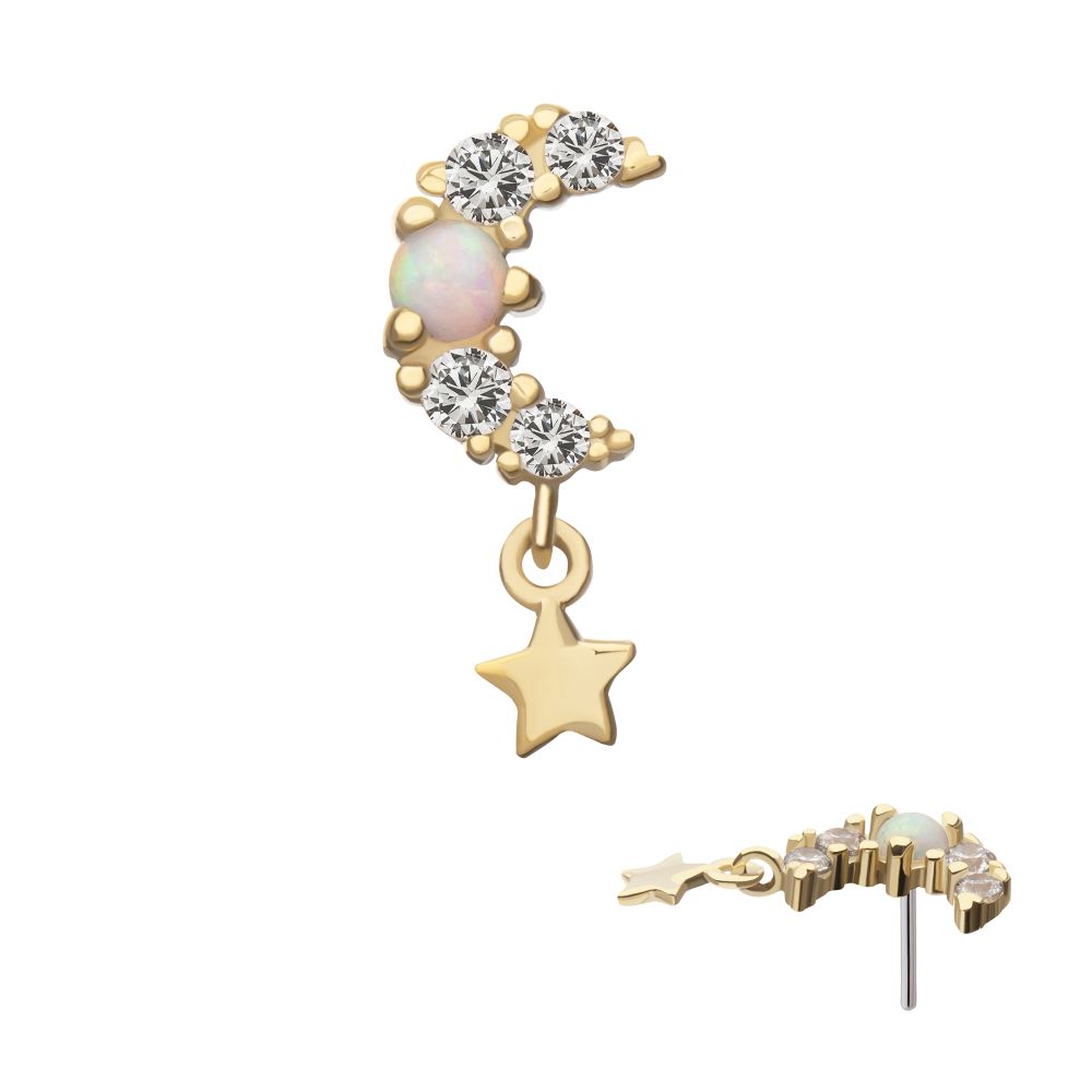 14K Gold Opal Moon Threadless Top