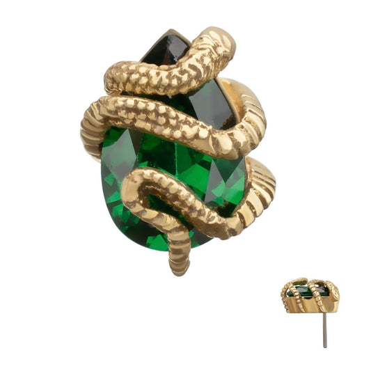 14K Gold Emerald & Snake Threadless Top