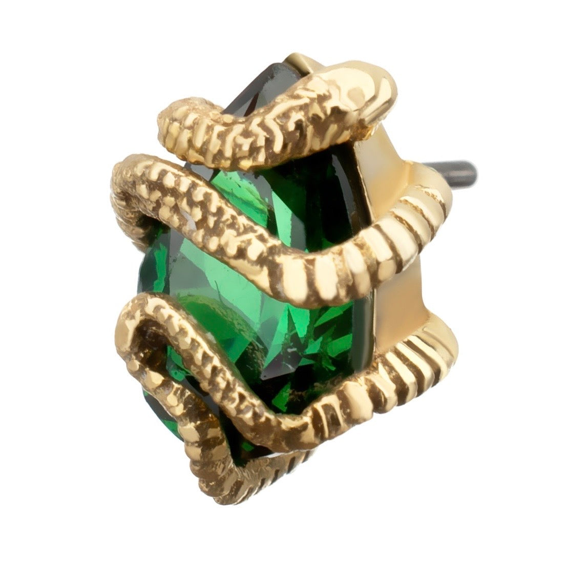 14K Gold Emerald & Snake Threadless Top