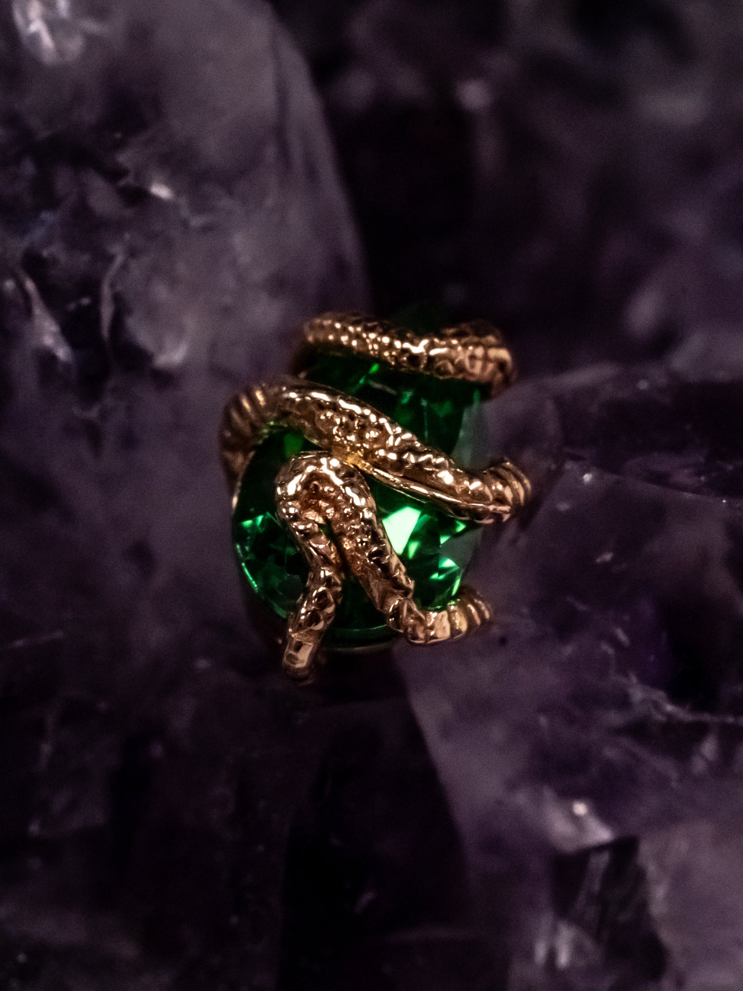 14K Gold Emerald & Snake Threadless Top